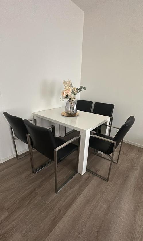 Eetkamerstoelen, Huis en Inrichting, Stoelen, Zo goed als nieuw, Leer, Zwart, Ophalen of Verzenden