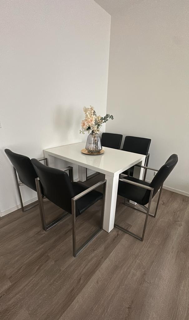 Eetkamerstoelen, Huis en Inrichting, Stoelen, Zo goed als nieuw, Leer, Zwart, Ophalen of Verzenden