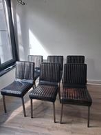 Zwarte leren eetkamerstoelen (6 stuks), Huis en Inrichting, Stoelen, Ophalen, Zwart, Zo goed als nieuw, Metaal