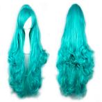 Luxe pruik 100 cm lang haar met 1 staart Turquoise + gratis, Ophalen of Verzenden, Nieuw, Pruik of Haarverlenging