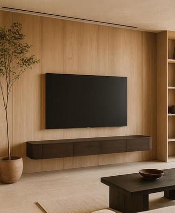 tv dressoir Japandi bruin met ronde vormen in eiken 275cm beschikbaar voor biedingen