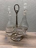 Brocante Frans olie, azijn en mosterd stel glas gedraaid, Ophalen of Verzenden