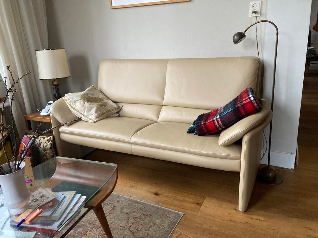 Leolux catalpa leren 2.5-zits bank en  stoel met voetenbank, Ophalen, Klassiek, 150 tot 200 cm, Tweepersoons