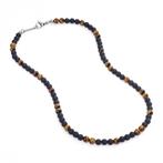 Herenketting met Matte Onyx en Tijgeroog Kralen – 65 cm, Met kristal, Zwart, Nieuw, Ophalen of Verzenden