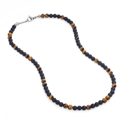Herenketting met Matte Onyx en Tijgeroog Kralen – 65 cm, Sieraden, Tassen en Uiterlijk, Kettingen, Nieuw, Steen of Mineraal, Zwart