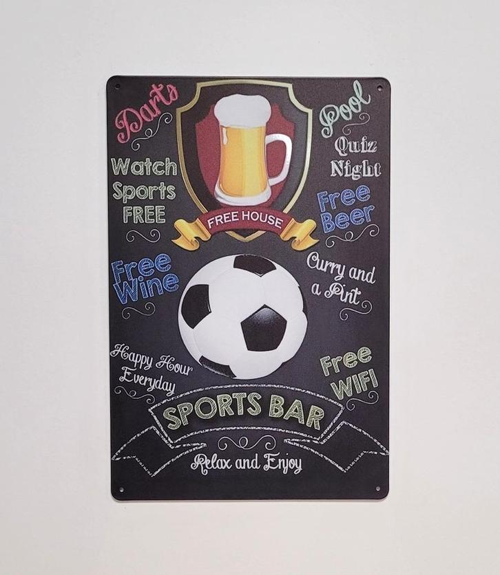 Sports Bar voetbal bier reclamebord van metaal wandbord deco, Huis en Inrichting, Woonaccessoires | Tekstborden en Spreuken, Nieuw
