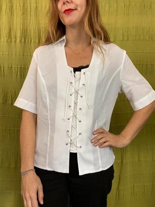 Vintage witte blouse met veter - corset style - 38/M/medium, Kleding | Dames, Blouses en Tunieken, Zo goed als nieuw, Maat 38/40 (M)