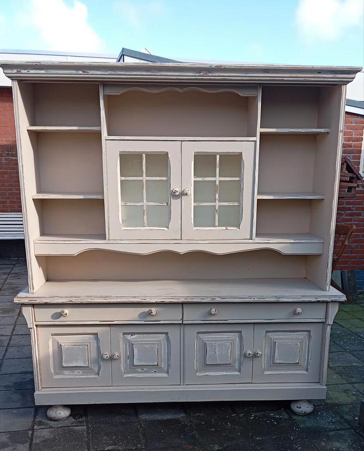 Crème buffetkast met wit shabby look - 185x190cm, Huis en Inrichting, Kasten | Buffetkasten, 150 tot 200 cm, 150 tot 200 cm, 25 tot 50 cm