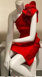 Ribkoff luxe unieke jurk rood éénschouder met roos detail 38, Kleding | Dames, Jurken, Maat 38/40 (M), Verzenden, Joseph Ribkoff