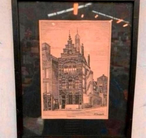 Ets oude ets Linker Rottekade 79a Rotterdam van J.C.Schouten, Antiek en Kunst, Kunst | Etsen en Gravures, Ophalen of Verzenden