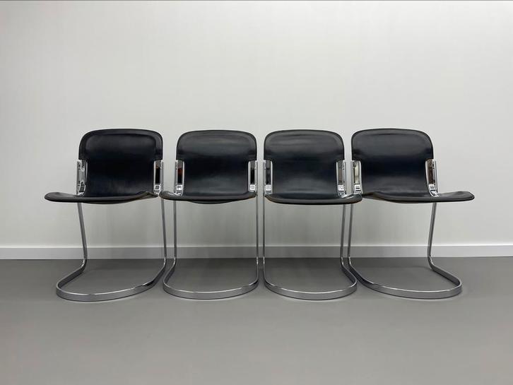 Vintage Cidue C2 stoelen Willy Rizzo, Huis en Inrichting, Stoelen, Zo goed als nieuw, Vier, Zwart, Ophalen