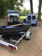 Stalen vletje zonder mast en motor met houten roeispanen, Ophalen, Gebruikt