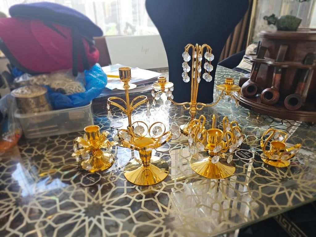 Bladgoud swarovski kristal kandelaars, Ophalen of Verzenden, Overige materialen, Minder dan 25 cm