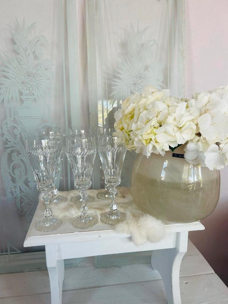 Val Saint Lambert 6x Kristallen Champagne Glazen, Antiek en Kunst, Antiek | Glas en Kristal, Ophalen