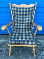 Luie vintage Houten STOEL Armstoel Fauteuil + dikke Kussens, Ophalen, Hout, Gebruikt, Bruin