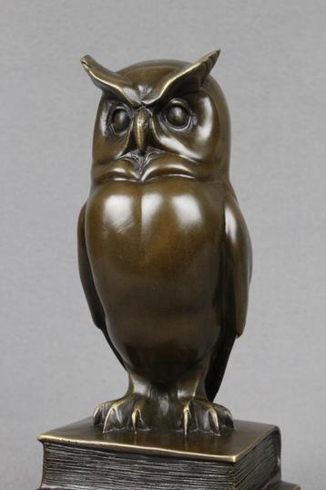 Brons beeld art deco Uil op boeken Wijze Uil Kunst Cadeau beschikbaar voor biedingen