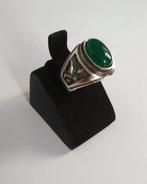 Zilveren herenring met natuurlijke groene chalcedoon, 20 of groter, Verzenden, Heer, Nieuw