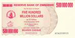 Zimbabwe bankbiljet 500.000.000 Dollars 2008, Pick 60 UNC, Ophalen of Verzenden, Zimbabwe, Los biljet