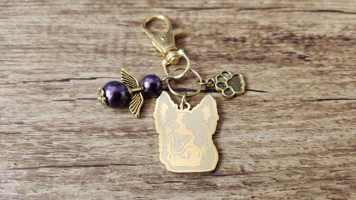 Sleutelhanger Welsh corgi RVS gold met beschermengeltje, Hobby en Vrije tijd, Overige Hobby en Vrije tijd, Nieuw, Verzenden