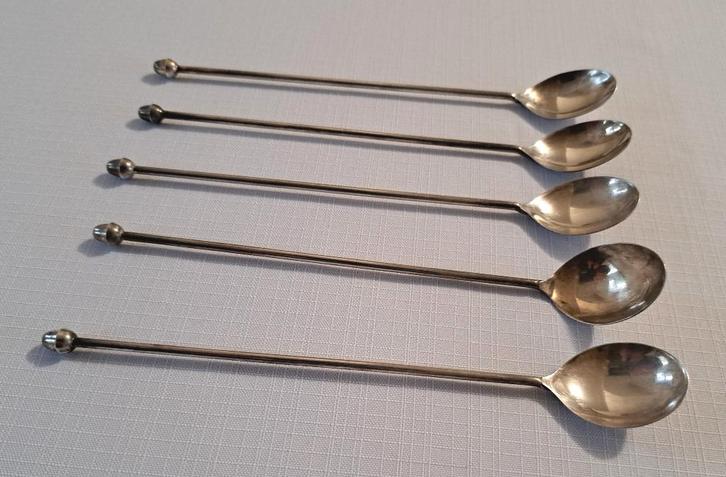 Antieke lange cocktail dessert ijs lepels verzilverd eikels, Antiek en Kunst, Antiek | Goud en Zilver, Verzenden