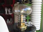 Space age design jaren 70 tafellamp messing glas retro, Minder dan 50 cm, Gebruikt, Ophalen of Verzenden, Glas