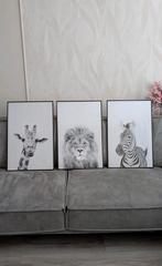Wanddecoratie - 40x60 cm - Set van 3 - Leeuw, Giraf & Zebra, 50 tot 75 cm, Ophalen of Verzenden, Zo goed als nieuw, Minder dan 50 cm
