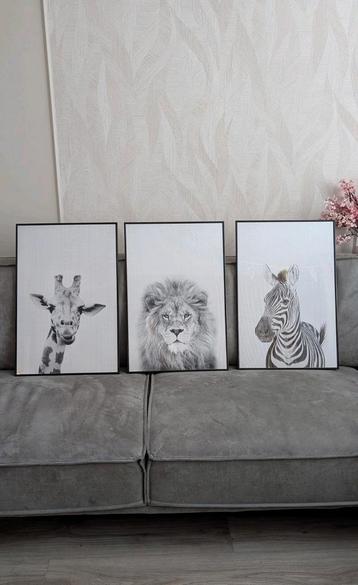 Wanddecoratie - 40x60 cm - Set van 3 - Leeuw, Giraf & Zebra beschikbaar voor biedingen