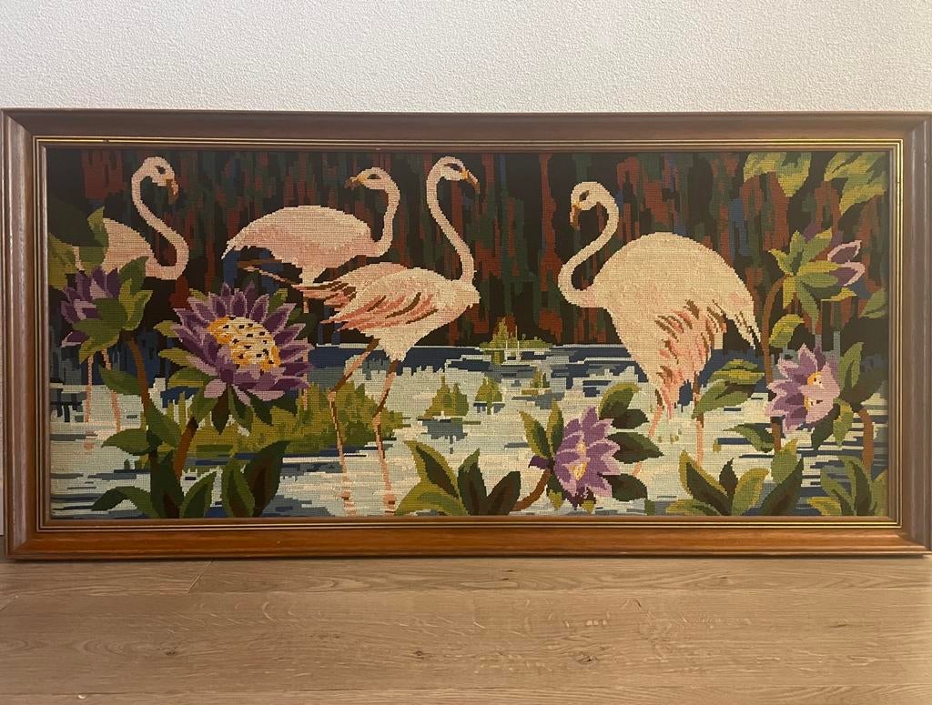 Vintage Frans geborduurd schilderij antiek handgemaakt, Antiek en Kunst, Ophalen