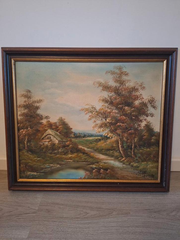 Schilderij met Gouden Lijst - Landschap, Antiek en Kunst, Kunst | Schilderijen | Klassiek, Ophalen of Verzenden
