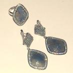 oorbellen 925 zilver & 925 zilver ring gefacetteerde Saffier, Nieuw, Knopjes of Stekers, Blauw, Met edelsteen