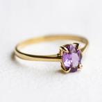 Vintage 9K gouden solitaire ring met Amethist - maat 18,25, 18 tot 19, Ophalen of Verzenden, Zo goed als nieuw, Met edelsteen
