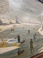 Schilderij winterlandschap schaatsen hoogte 47cm Breedte 56, Ophalen, ., ., Schilderij