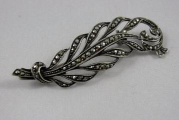 Elegante broche blad met markasieten 835 zilver  (6658-2140) beschikbaar voor biedingen