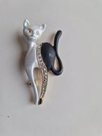 Vintage Kat Broche met Strass, Sieraden, Tassen en Uiterlijk, Broches, Overige materialen, 4 tot 7 cm, Gebruikt, Ophalen of Verzenden