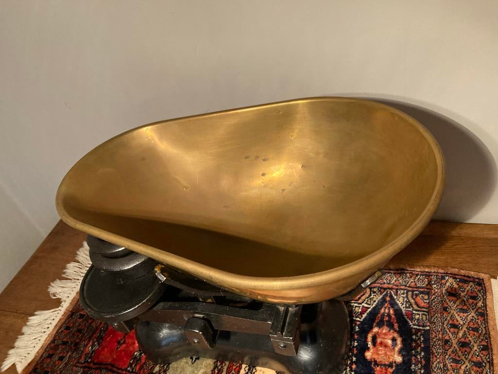 W&T Avry Balansweegschaal met Gietijzeren Voet, Antiek en Kunst, Antiek | Koper en Brons, Ophalen, Brons