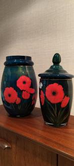 Handgeschilderde glazen vazen, Huis en Inrichting, Ophalen, Blauw, Minder dan 50 cm, Glas