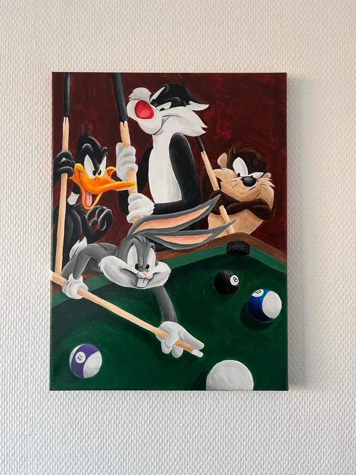 Looney Tunes Poolen - Handgemaakt Schilderij, Antiek en Kunst, Kunst | Schilderijen | Klassiek, Ophalen of Verzenden