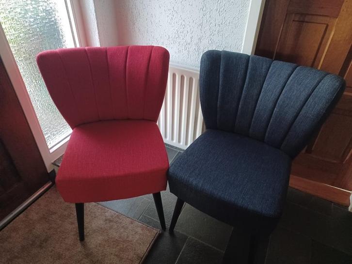 stoel/Fauteuil 2 x stoffen bekleding goede zit. blauw/grijs, Huis en Inrichting, Stoelen, Gebruikt, Twee, Stof, Blauw, Ophalen