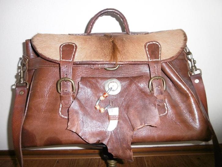 Unieke Elammouri Lederen dames tas., Sieraden, Tassen en Uiterlijk, Tassen | Damestassen, Zo goed als nieuw, Handtas, Bruin, Ophalen