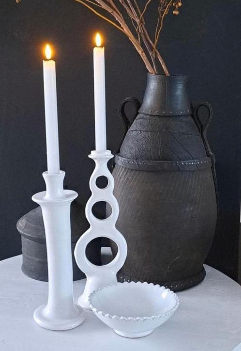 Tamegroute kandelaars wit 2 stuks, Huis en Inrichting, Woonaccessoires | Kandelaars en Kaarsen, Zo goed als nieuw, 25 tot 50 cm