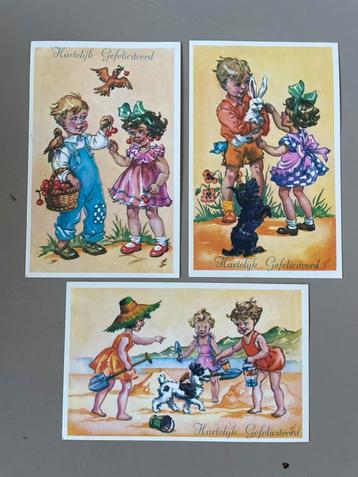 3 vintage felicitatie ansichtkaarten beschikbaar voor biedingen