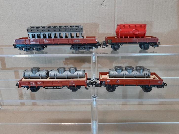 Marklin H0 4 lageboordwagons met lading, Hobby en Vrije tijd, Modeltreinen | H0, Zo goed als nieuw, Wagon, Wisselstroom, Märklin