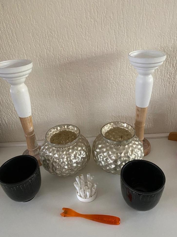 Bloemensnijder ,kandelaars, vaasje bloempot, Huis en Inrichting, Woonaccessoires | Vazen, Gebruikt, Overige kleuren, Minder dan 50 cm
