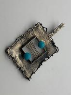 X582 Prachtige zilveren hanfer brutalist turkoois, Sieraden, Tassen en Uiterlijk, Antieke sieraden, Ophalen of Verzenden, Zilver