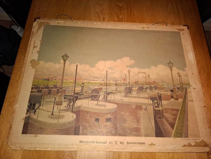 JB Wolters Schoolplaat Merwedekanaal en IJ bij Amsterdam, Antiek en Kunst, Antiek | Schoolplaten, Aardrijkskunde, Ophalen
