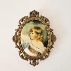 Barok lijstje met zijde afbeelding schilderijtje vintage, Antiek en Kunst, Ophalen of Verzenden