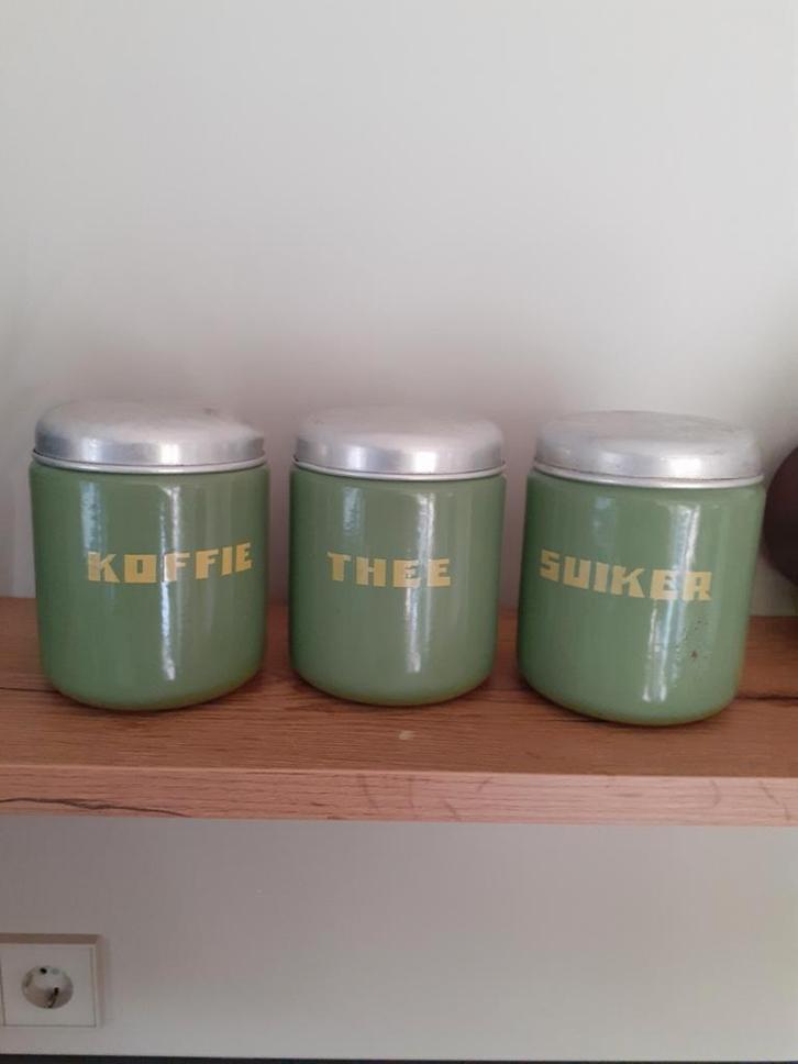 Vintage Voorraadblikken Koffie, Thee, Suiker, Antiek en Kunst, Antiek | Emaille, Ophalen of Verzenden