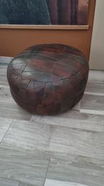 antiek leren poef, Huis en Inrichting, Banken | Voetenbanken en Poefen, Minder dan 50 cm, Gebruikt, Rond, Antiek