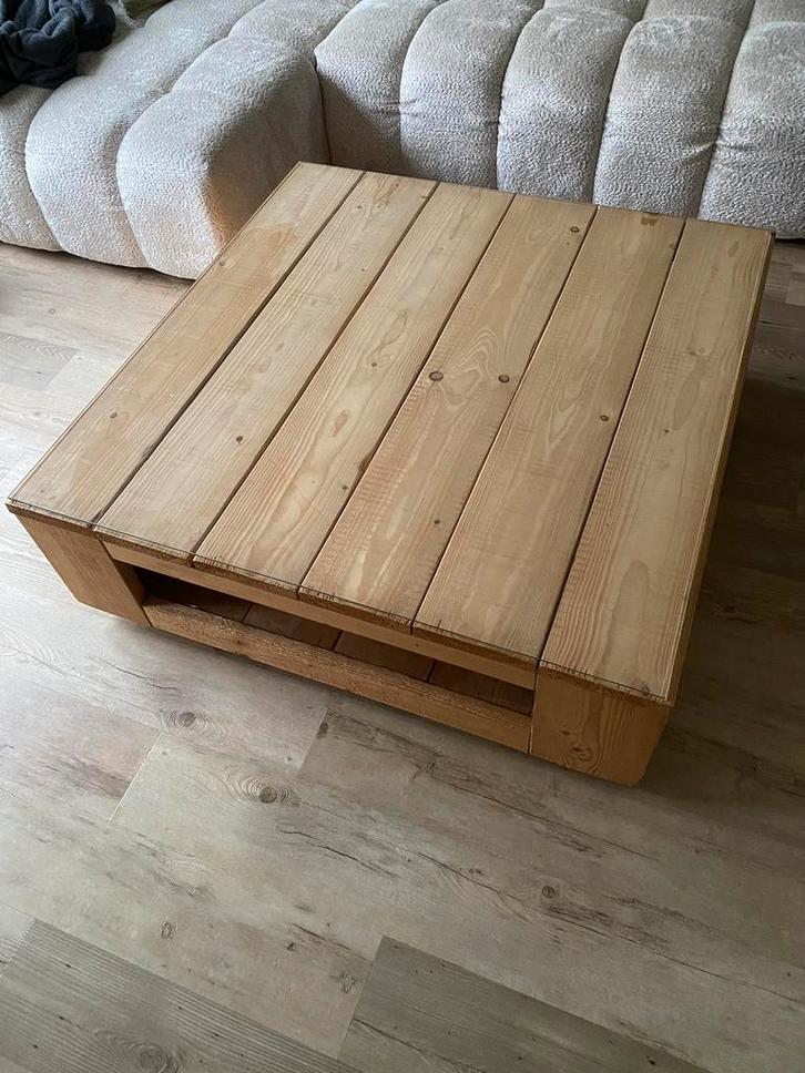 TEAB Salon tafel steigerhout glas wielen 1.20 x 1.17 x 0.40, Huis en Inrichting, Tafels | Salontafels, Zo goed als nieuw, Minder dan 50 cm