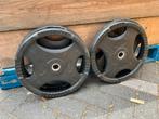 2 x 10 kg rubberen  halter schijven voor kes mills bodypump, Sport en Fitness, Halterschijven, Gebruikt, Bodypump schijven, Rubberen